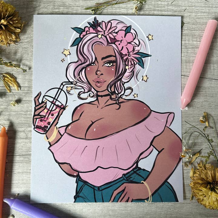 Impression artistique Boba Babe - 8x10" et 5x7" pour la vente par Rainbow Coven Designs