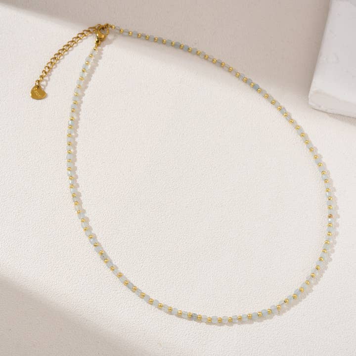 Collana Regolabile con Perline Acquamarina Gioiello Regalo, NL038 per la vendita all'ingrosso da parte di findings4uGem