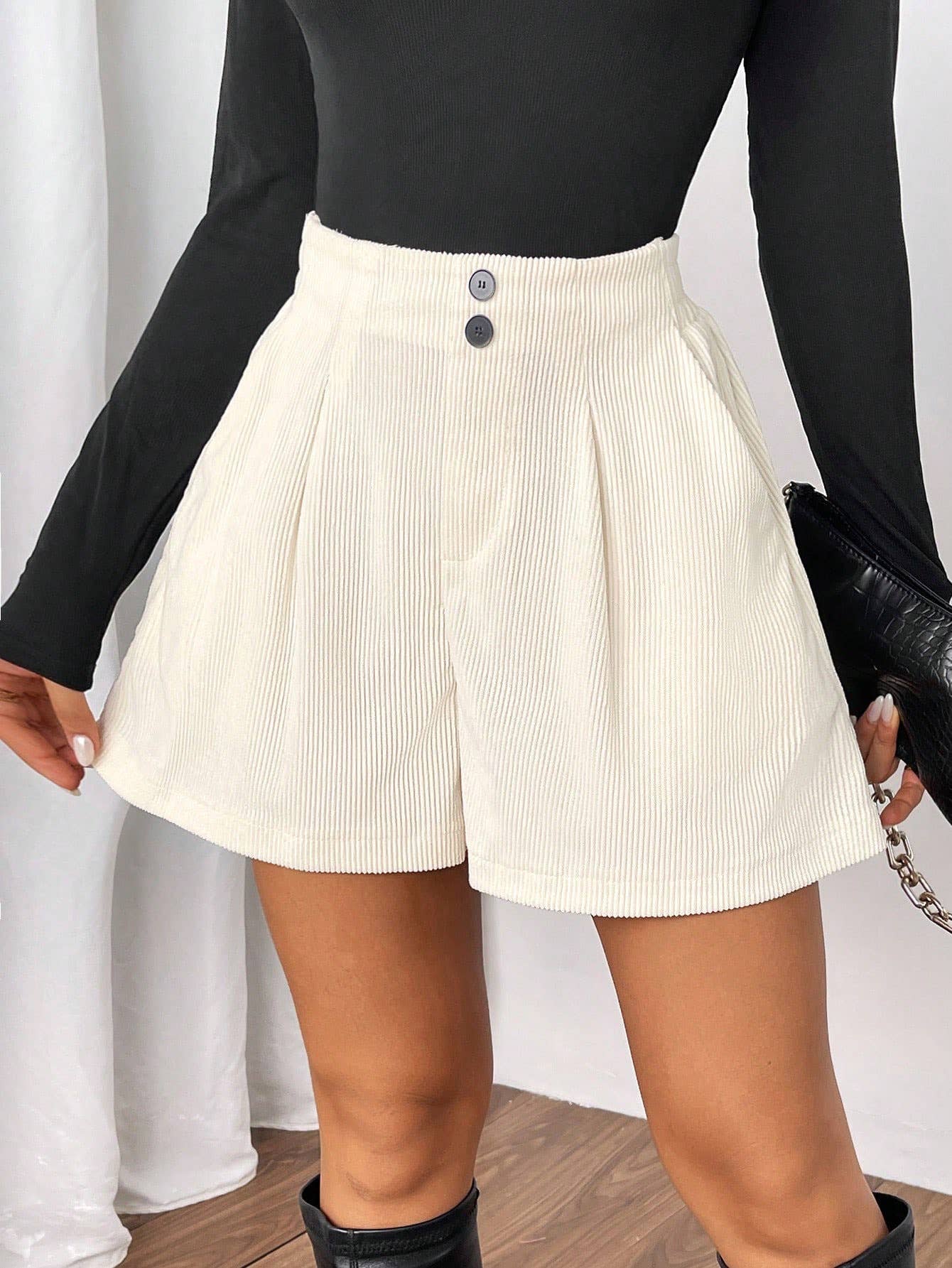 WHITE Slimming corduroy straight-leg casual shorts for wholesale on Faire3