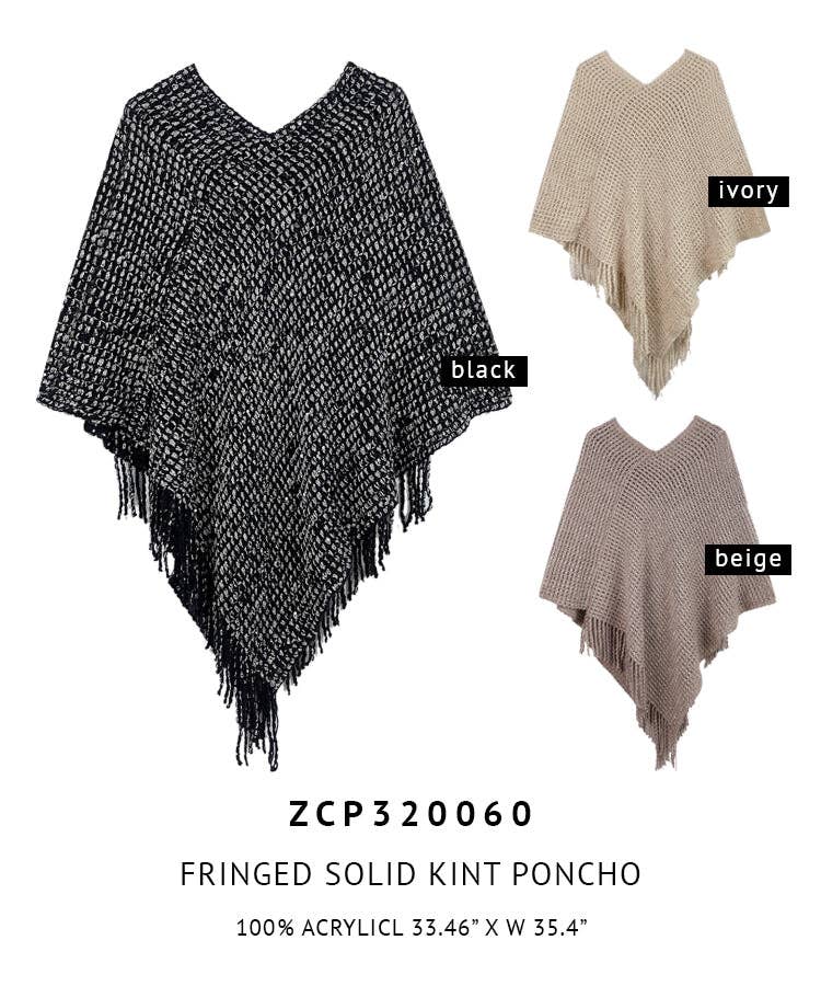 Do Everything In Love® - Wholesale Poncho - Women's - Fringed Solid Knit Poncho8