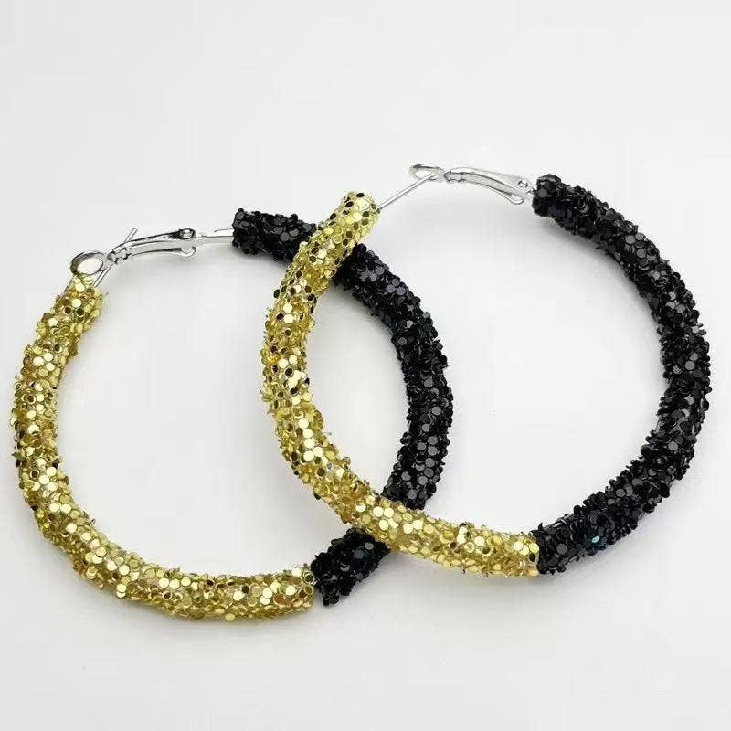 Wholesale Black and Gold Glitter New Orleans Saints Style Earrings
