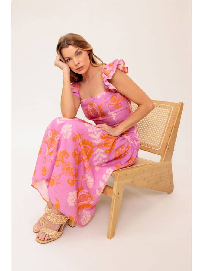 PINK ORANGE A printed woven top and skirt set - IT13641-SET for wholesale on Faire