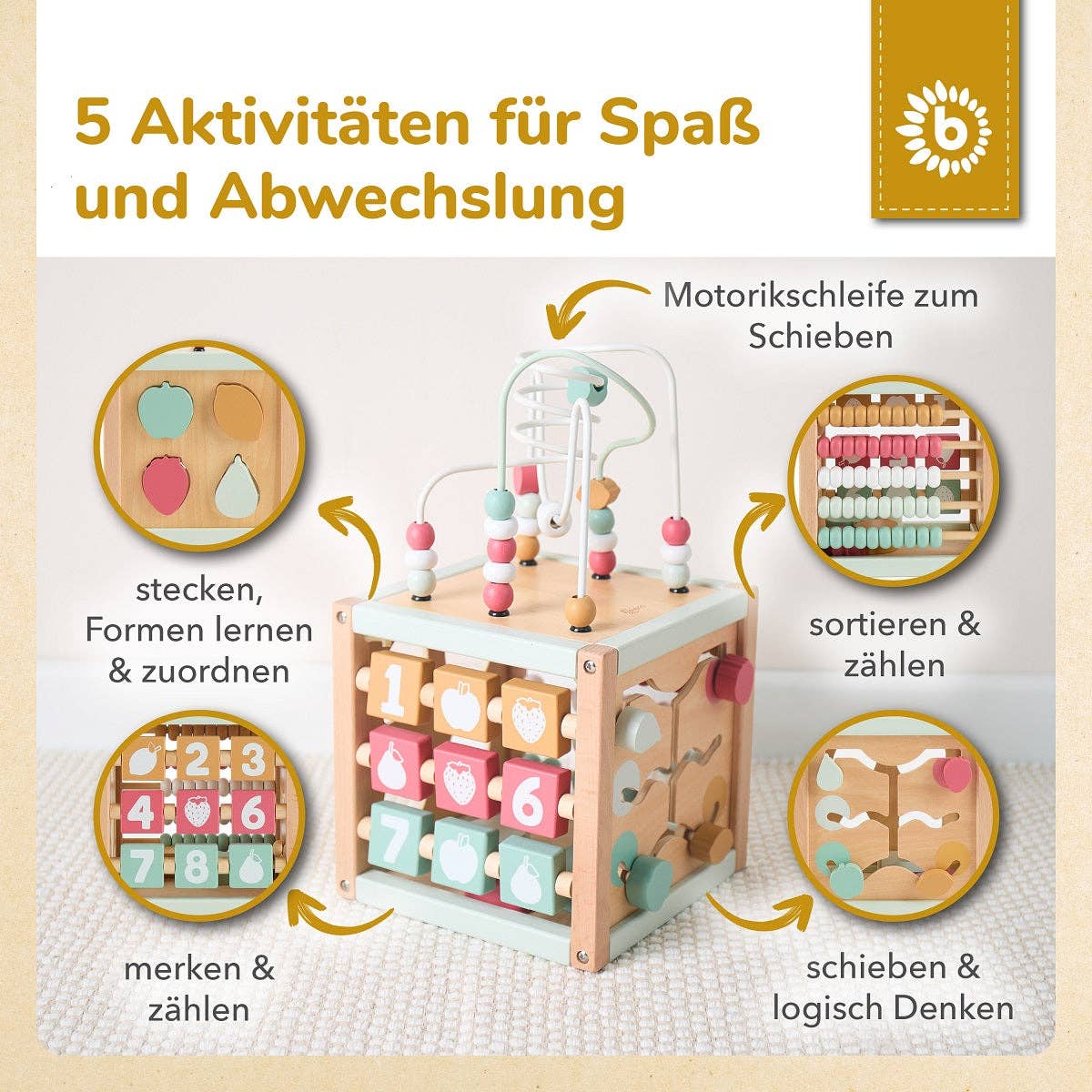Bieco Spielwaren - Wholesale Wood Toy - Kids - MOTOR SKILL CUBE BERRY FSC®4