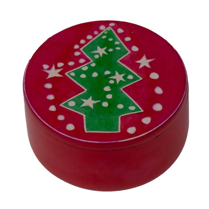 Global Crafts – Engroshandel Pynteæske – Fedstone juletræ rund æske0