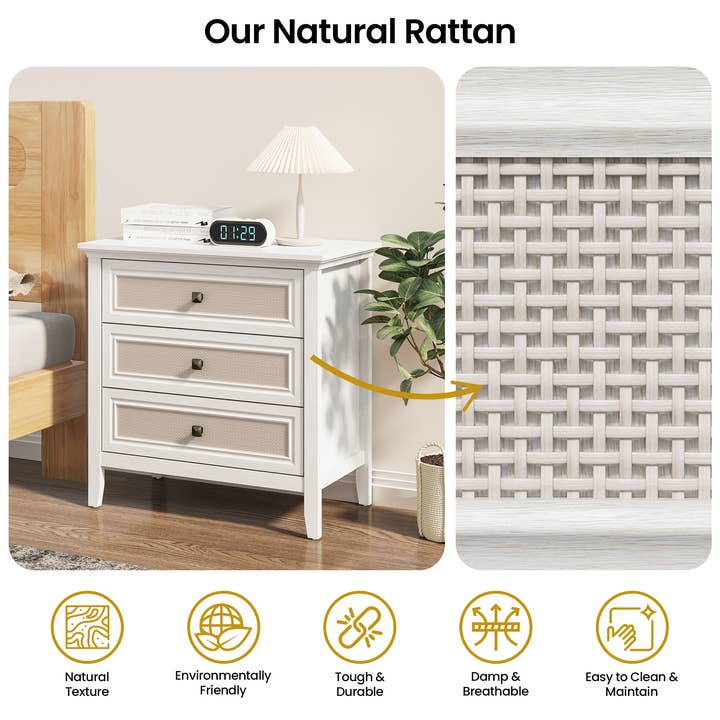 Heynemo - Wholesale Cabinet - 3 Drawer Dresser, Cane Nightstand with Rattan Drawers9