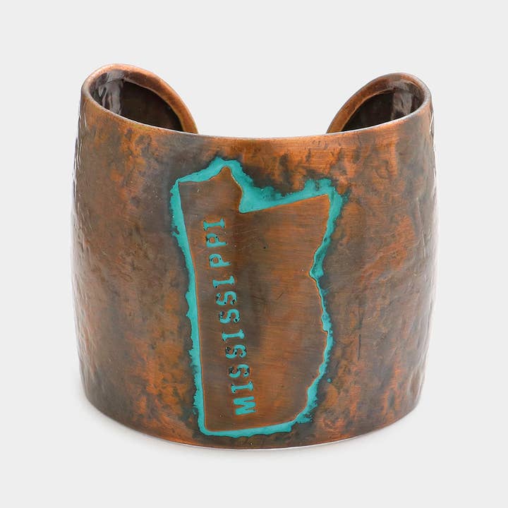 Sensibling Corp. - Wholesale Cuff Bracelet - Mississippi State Map Hammered Wide Metal Cuff Bracelet2