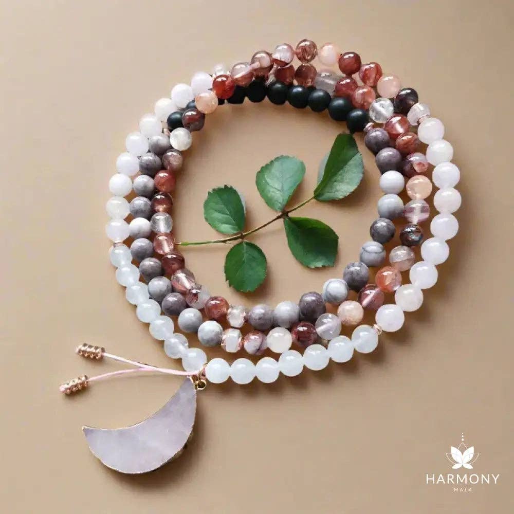 Harmony Mala - Wholesale Prayer Beads Necklace - Rose Quartz, Black Onyx, Fire Quartz Mala Bead Necklace 2