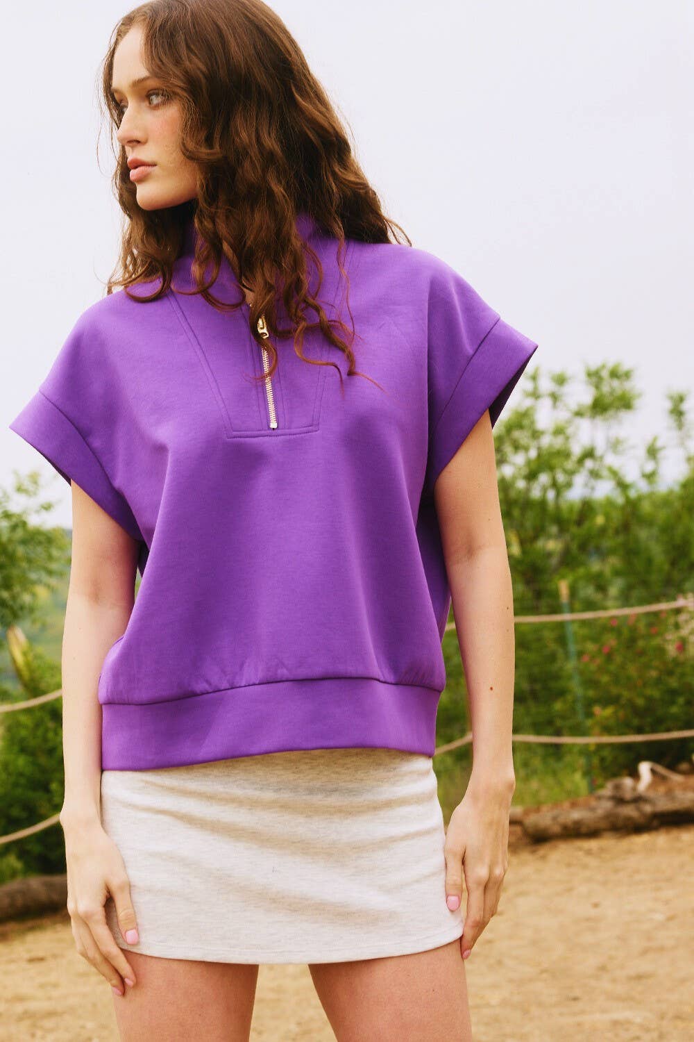 BUCKETLIST INC - Wholesale Sweatshirt - Women's - IT2154-1 Short Sleeve Half Zip-Up Scuba Sweatshirts70