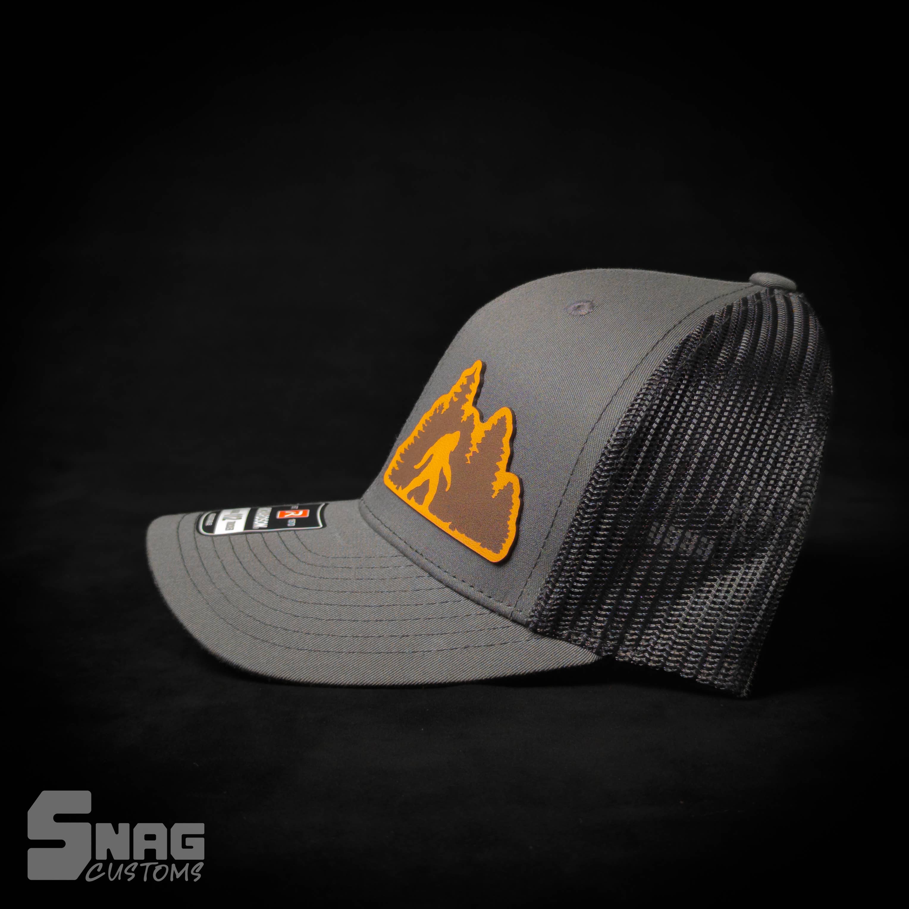 Snag Customs - Wholesale Trucker Hat - Unisex - Woods/Forest Sasquatch, Yeti, Bigfoot Leather Patch Hat4