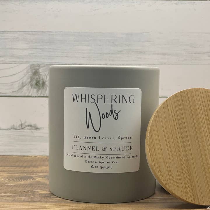 Flannel & Spruce Candle (Whispering Woods) for wholesale by Flannel & Spruce