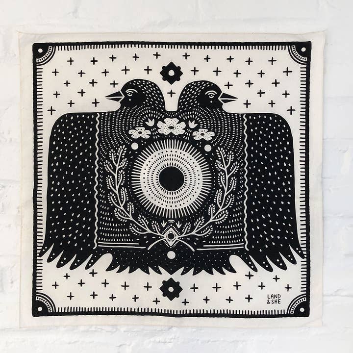 Land & She - Wholesale Bandana - Unisex - Folk Bird Bandana0