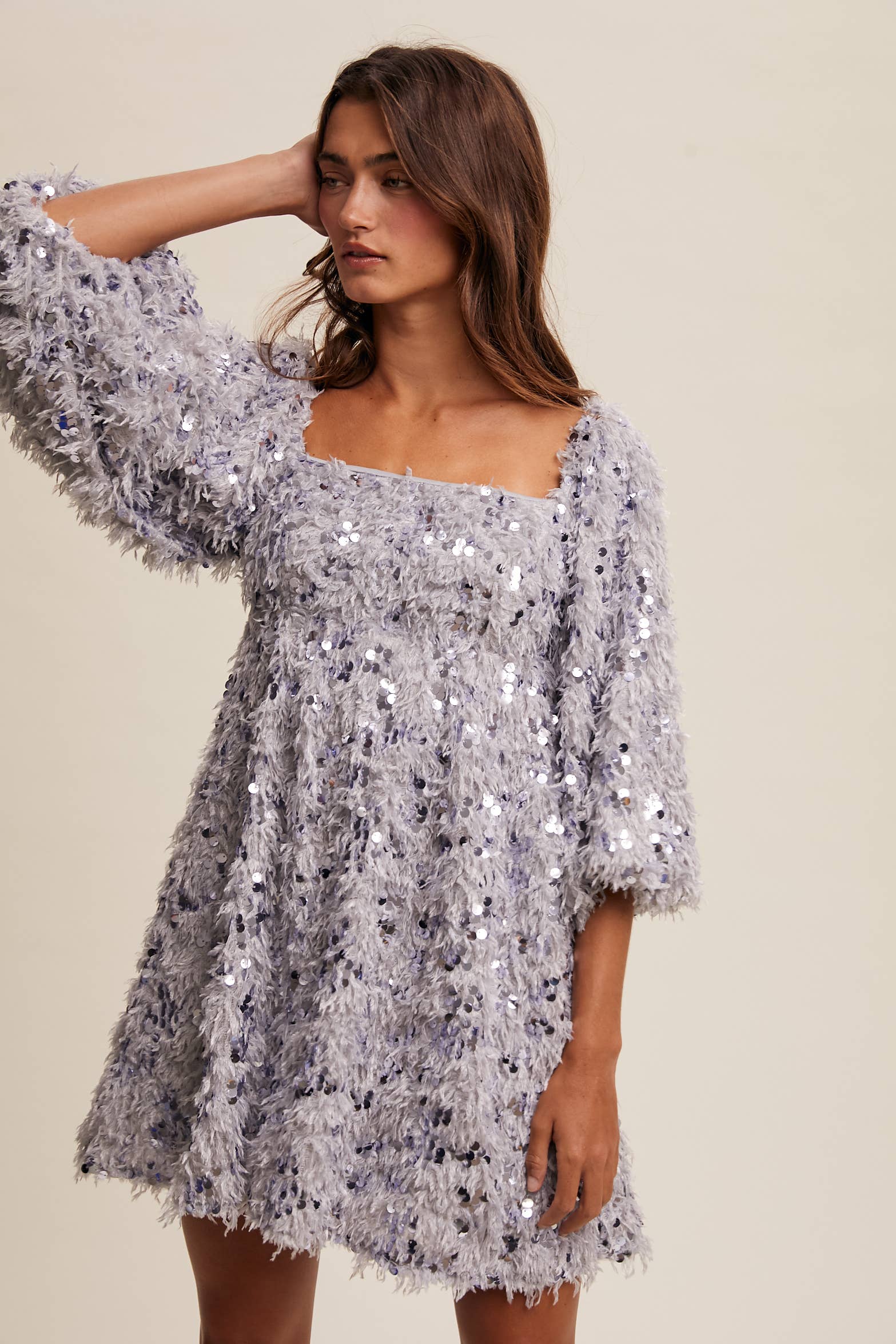 Listicle – Vestido - Mulher por atacado – Vestido Mini com Franjas de Lantejoulas LD146814