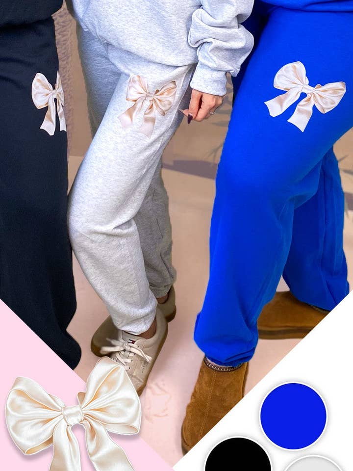 Satin Bow Graphic Sweatpant for wholesale by Sugar Stitch