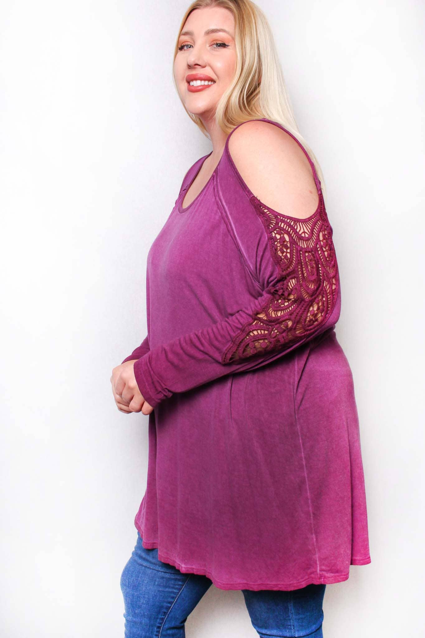 Good Stuff Apparel – Großhandel Tunika – Damen – Langarmshirt mit Spitzenausschnitt und Rundhalsausschnitt für Damen2