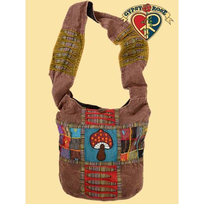 MEGA CHAMPIGNON STEN VASK BOMULD PATCHWORK SKULDERTASKE for engroshandel hos Gypsy Rose