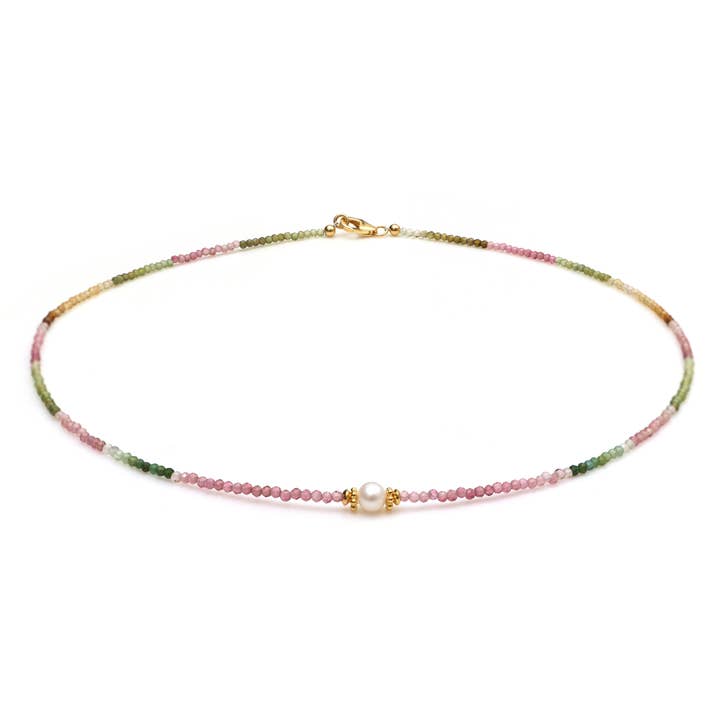 Multi Toermalijn Met Parel Gouden Stapel Kralen Ketting voor wholesale door Fine Facets
