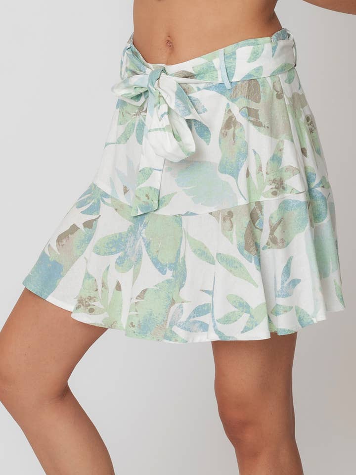 Belted Tropical Print Mini Skirt for wholesale by En Crème