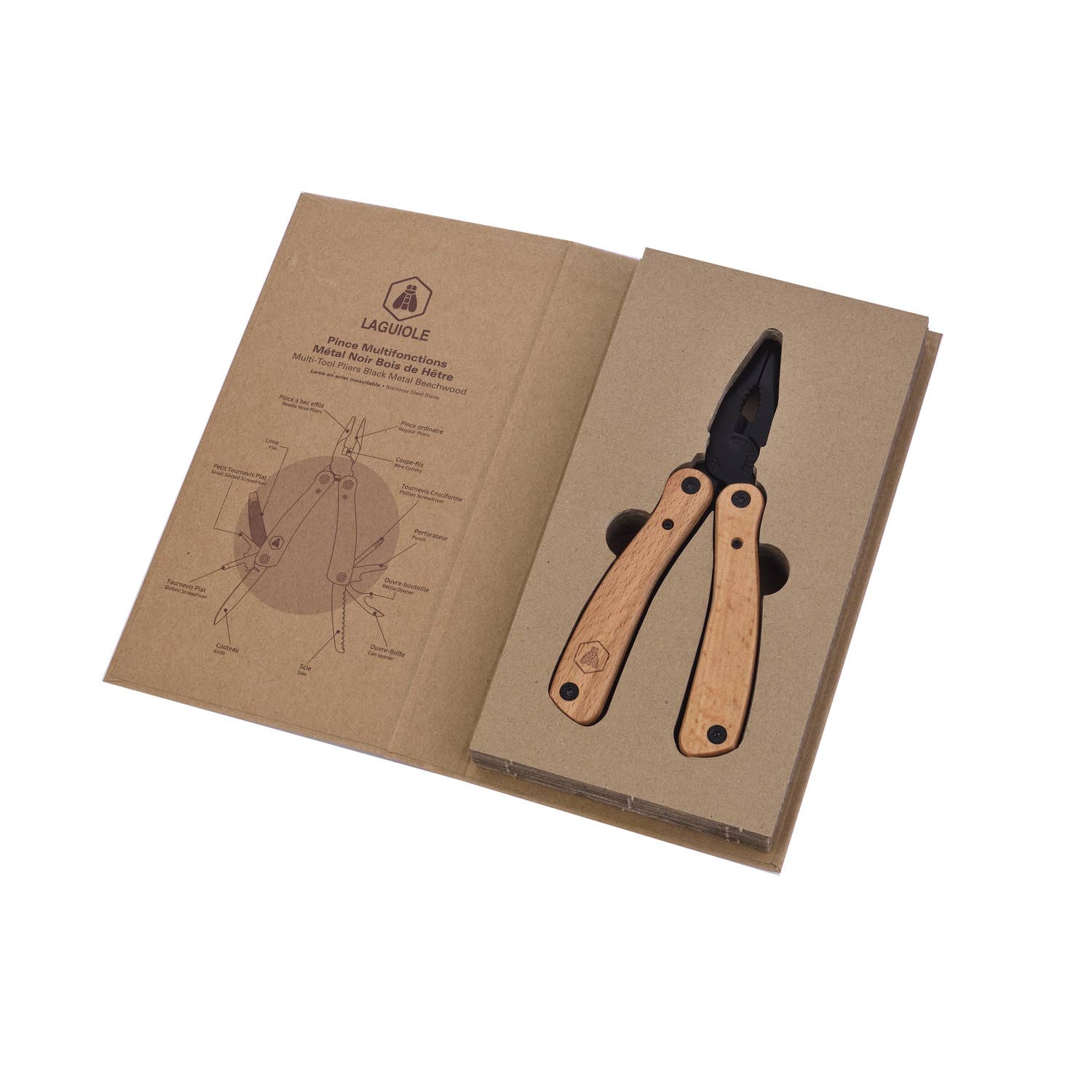 Laguiole – wholesale Handy tool – Laguiole Black Metal Multi-tool Pliers in Beech Wood1