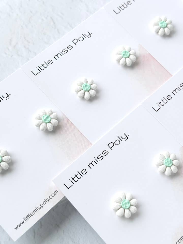 Single Mini Daisy Stud - White & Mint for wholesale by Little Miss Poly