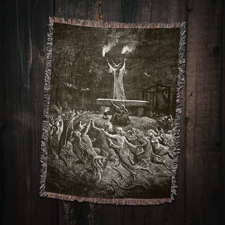 Killer Goods • Woven Blankets, Gifts, Home Decor – Engroshandel Tæppe – Vintage Magic Witch Circle Ritual vævet kastetæppe5