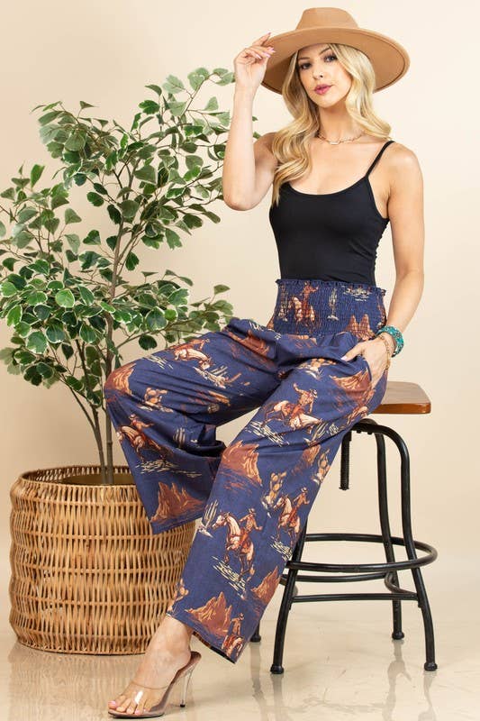 Denim Blå AV1243-WALLY WESTERN COWBOY DENIM PRINT VÆVEDE BUKSER for engroshandel på Faire11