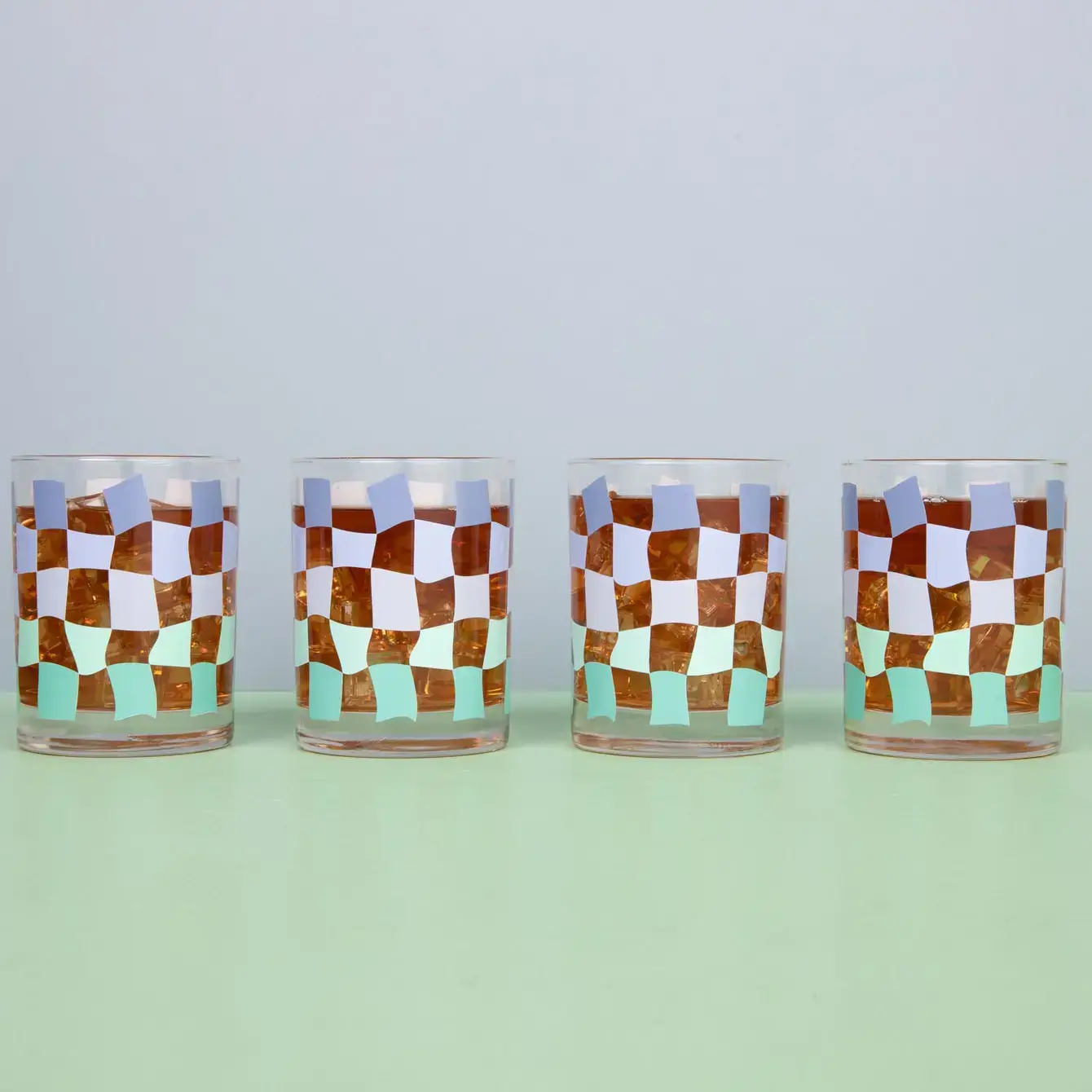 Talking Out of Turn - Wholesale Cocktail/Liquor Glass - Peri Carnival Checkers Rocks Glass Set0