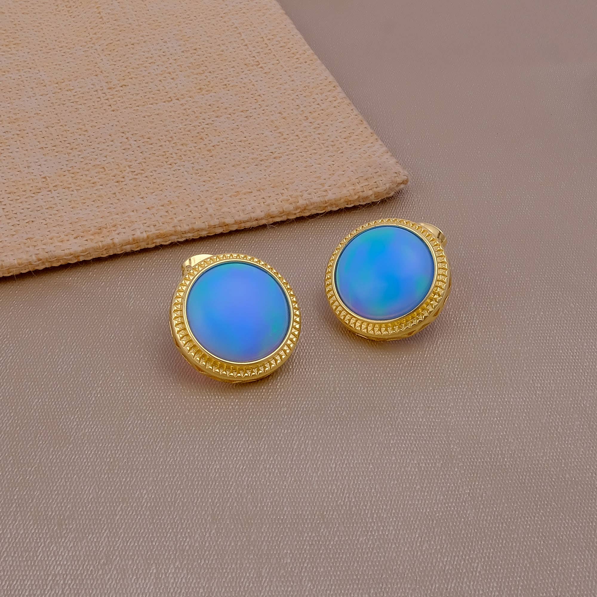 El Joyero – wholesale Stud/post earrings – Round Cabochon Fire Opal Handmade October Birthstone Stud