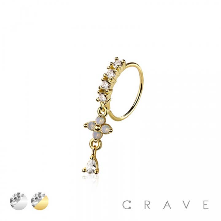 CRAVE BODY JEWELRY - Wholesale Nose Ring - MULTI CZ FLOWER TEAR DROP CZ DANGLE 316L SURGICAL STEEL NOSE1