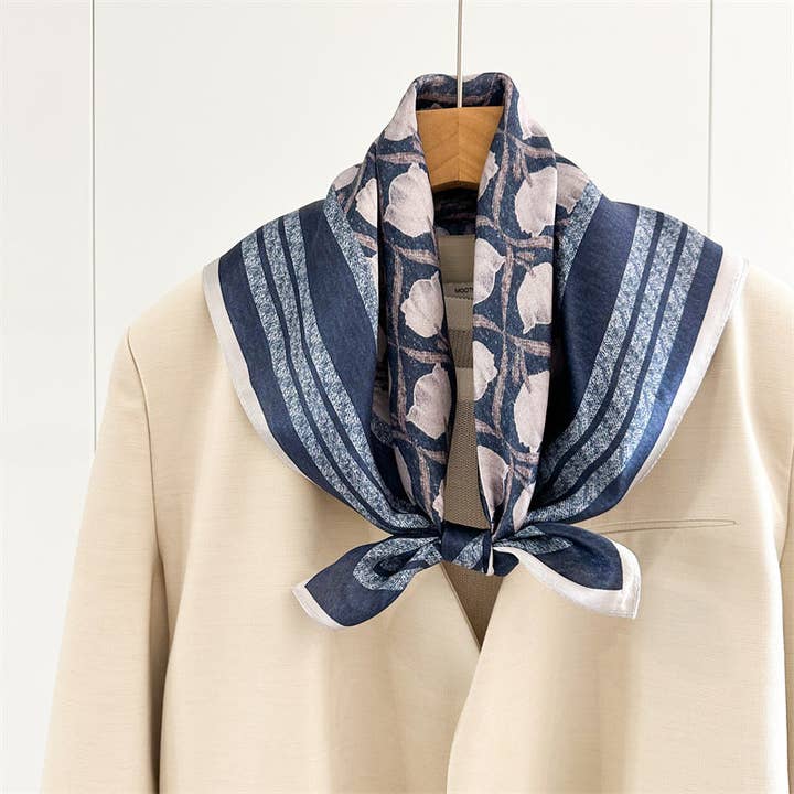 SueSilkHK – wholesale Scarf – Women's – 65cm Blue Lily of the Valley Mulberry Silk Scarf – Elegant Square Silk Shawl for Women, Fresh & Versatile Accessory2