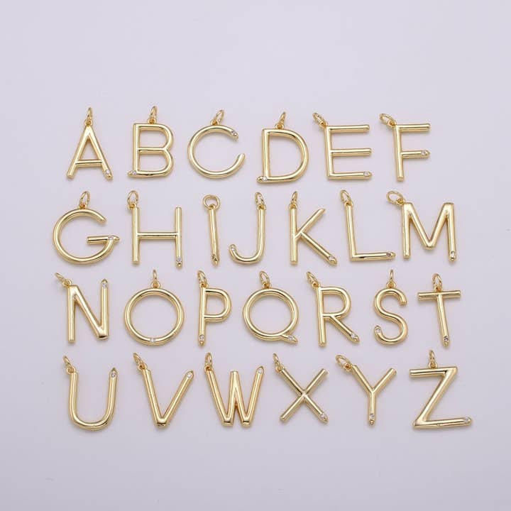 14K Gold Filled Minimalist Initial Clear CZ Personalized Letter Charm | A-171 to A-183 for wholesale by Aim Eternal