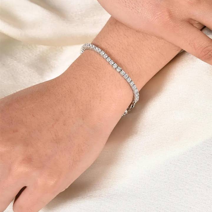 925 Sterling Silver Classic Moissanite Line Bracelet Tennis Bracelet for wholesale by GEMPARA