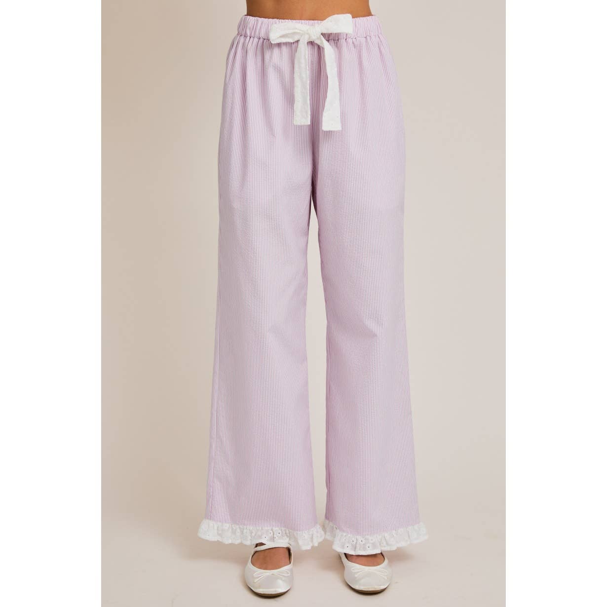 RISCA LAVANDA-BRANCA Top de Pijama com Manga Curta Bufante e Bainha com Folho e Calça de Pijama para venda a revendedores na Faire7