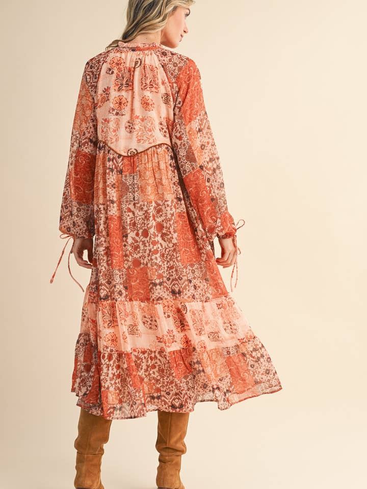 &MERCI - Wholesale Dress - Women's - PATCHWORK PRINT MIDI DRESS MDR443022