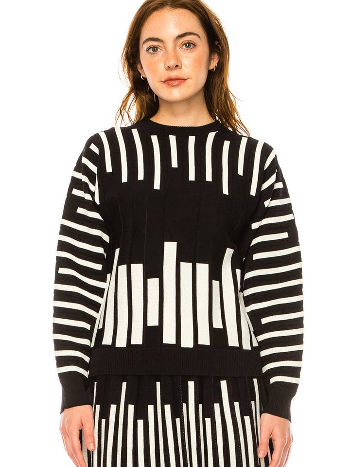 Gebreide trui met zwart-witte strepen voor wholesale door Miss Finch NYC