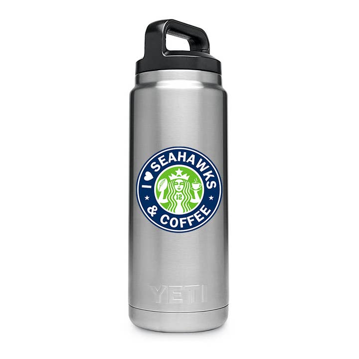 Discovery Stickers - Wholesale Sticker - I Love Seahawks & Coffee Vinyl Sticker