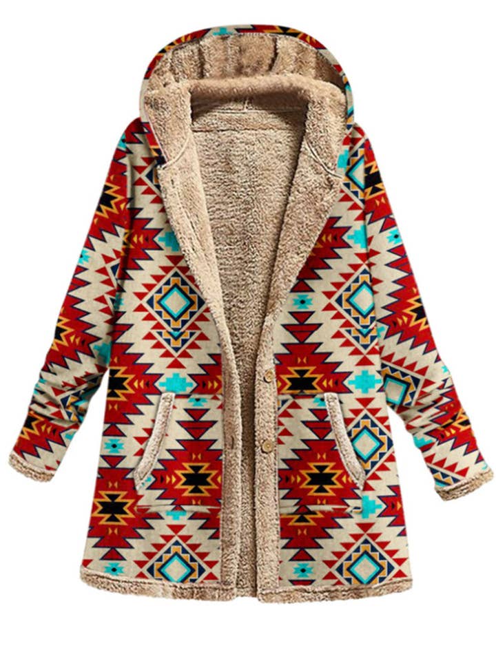 Geometric Print Hooded Coat for wholesale by AZSHOP Trading LLC
