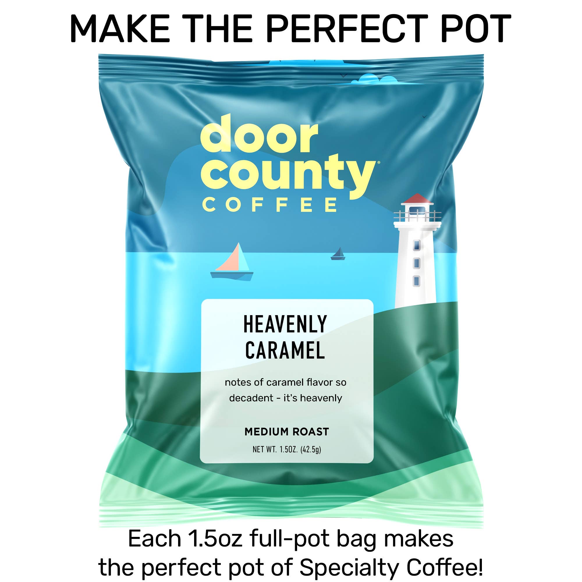 Door County Coffee - Wholesale Ground Coffee - Heavenly Caramel Flavored Specialty Coffee, 1.5oz, 6 pack1