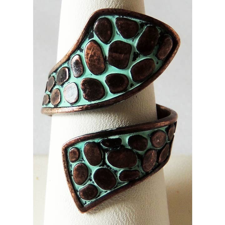 Patina Snake Skin Wedge Adjustable Metal Ring for wholesale by Peaceful Village Inc.