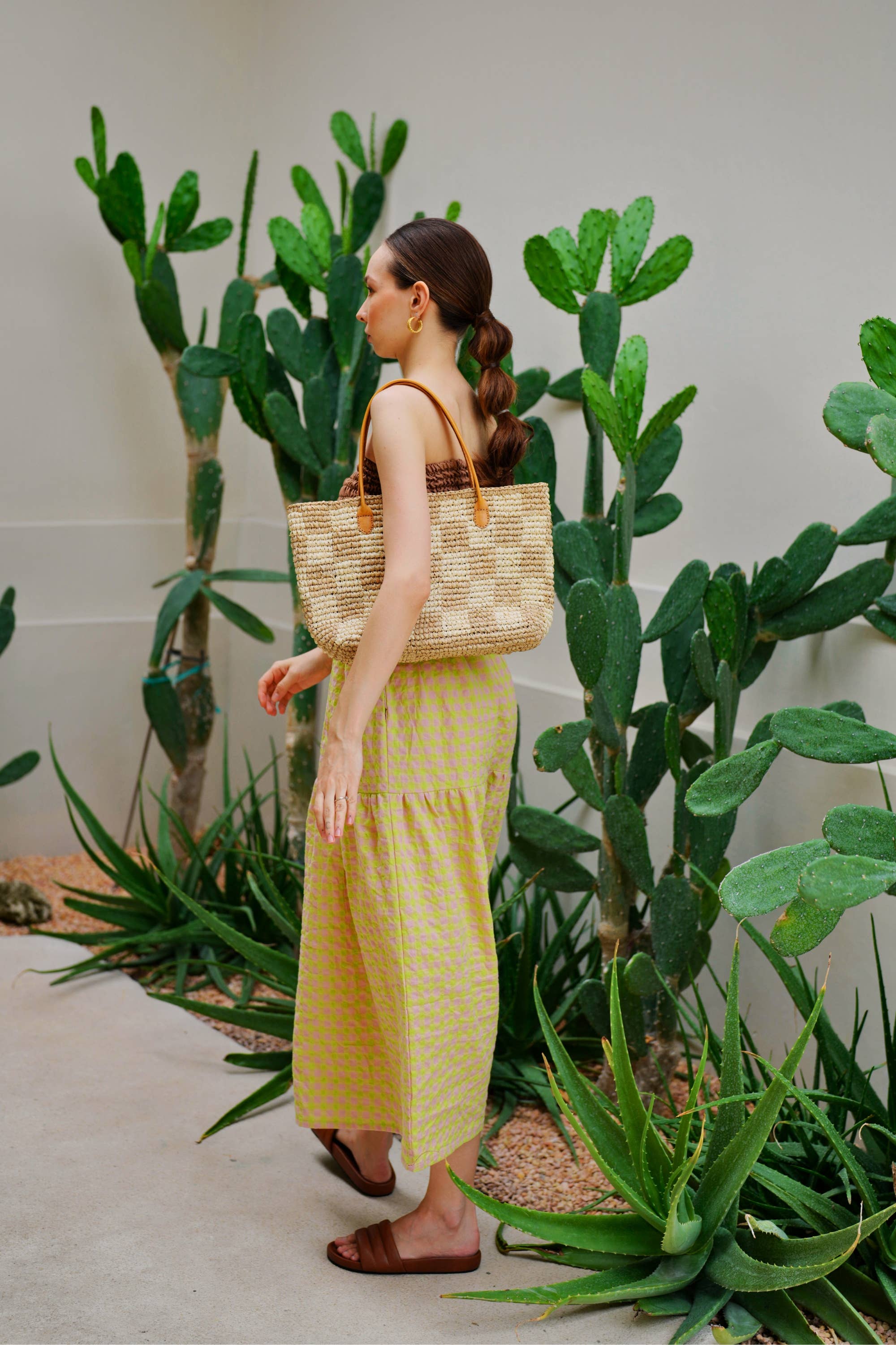 Pink Haley - Vente Tote bag – femme - Sac à main en raphia Lindsey Checker5