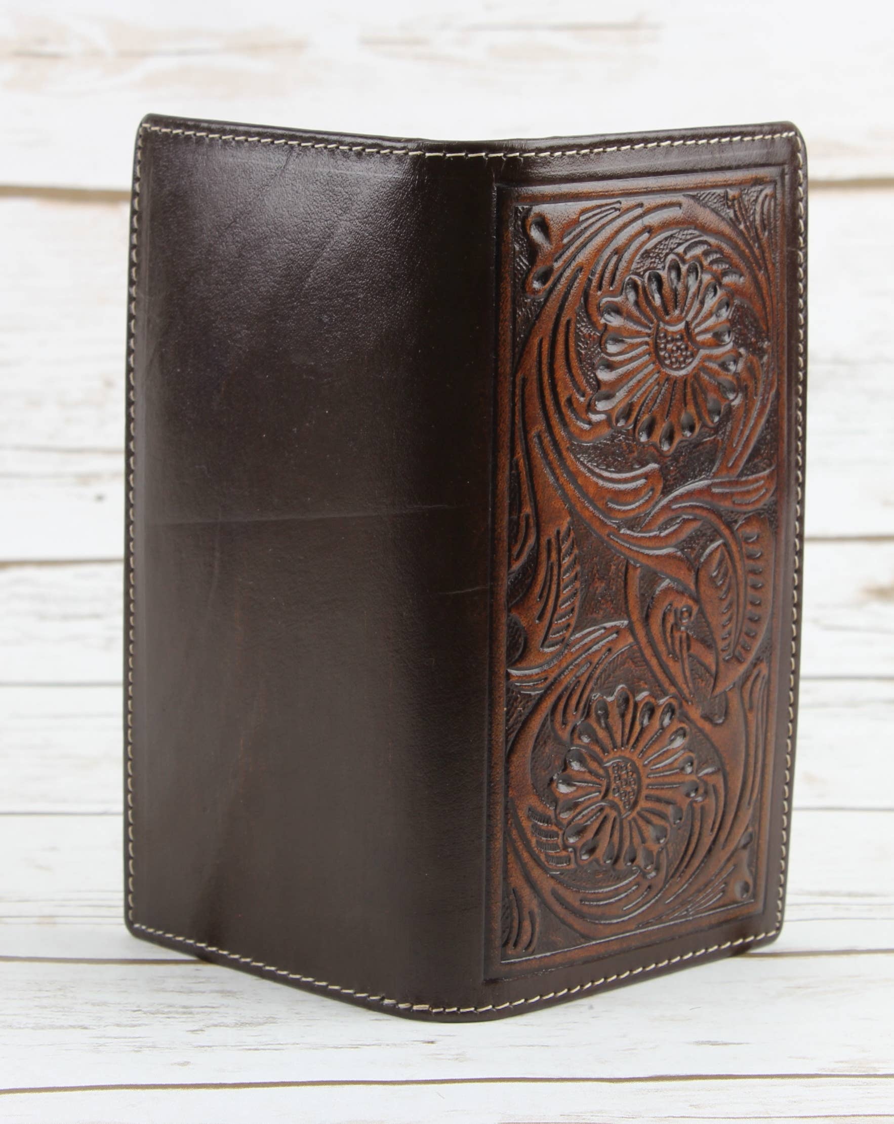 Leather Impressions Inc - Wholesale Wallet - Men's - Tooled Leather Men's Long Wallet In Brown AB W05 Brown2