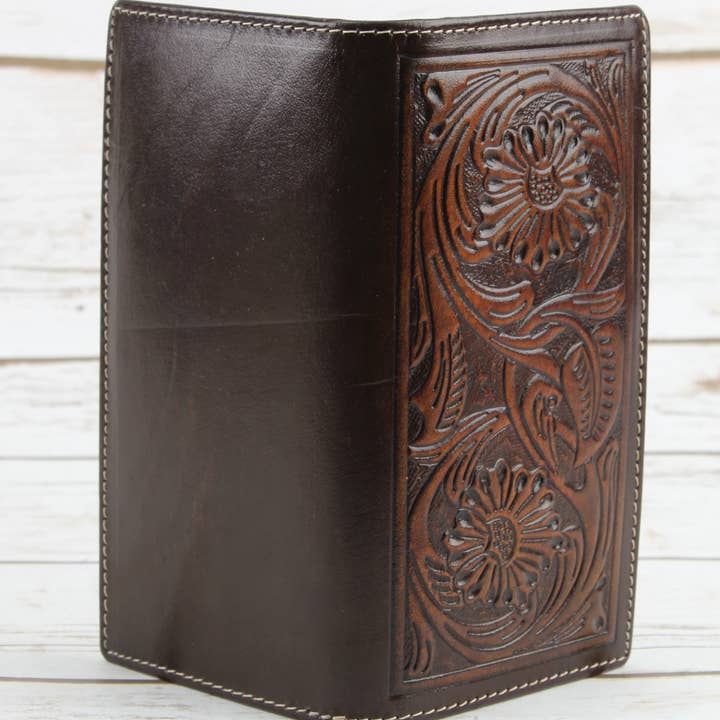 Leather Impressions Inc - Wholesale Wallet - Men's - Tooled Leather Men's Long Wallet In Brown AB W05 Brown2