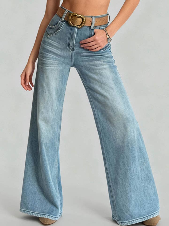 Calças de Ganga de Senhora com Forro de Lã e Pernas Largas com Botão por atacado de Sweetkama