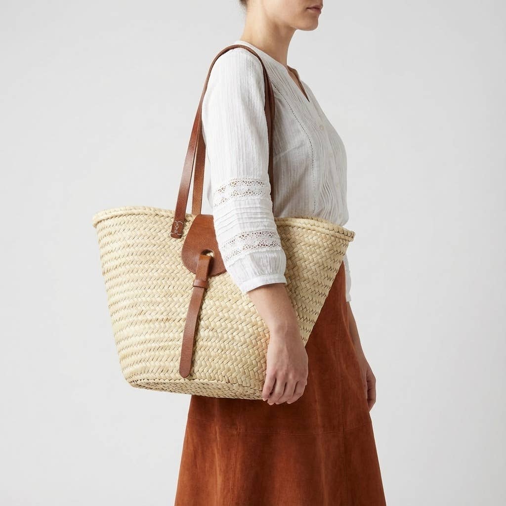 Melecraft - Vente Paniers - Panier de marché français en paille - Anses en cuir été3