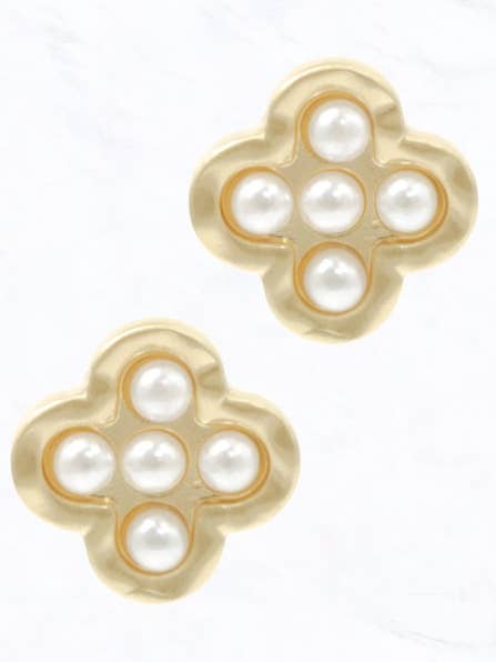Pearl Clover Stud Earrings for wholesale by Suzie Q USA