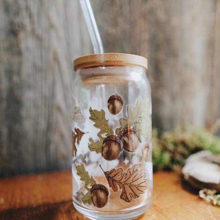 Fablewood Goods - Wholesale Drinking Glass/Cup - Oak & Mothling | 16oz Glassware Can Cup | Dishwasher Safe