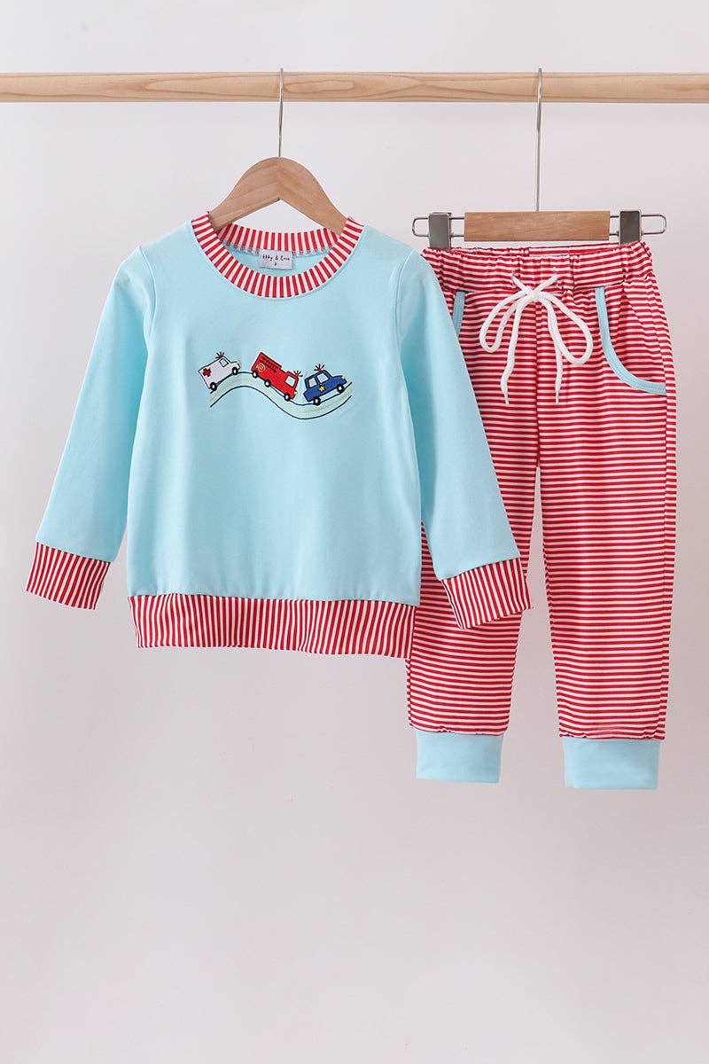 Mom & Co. – wholesale Top & trouser set – Kids – Blue vehicle emboridery pants set0