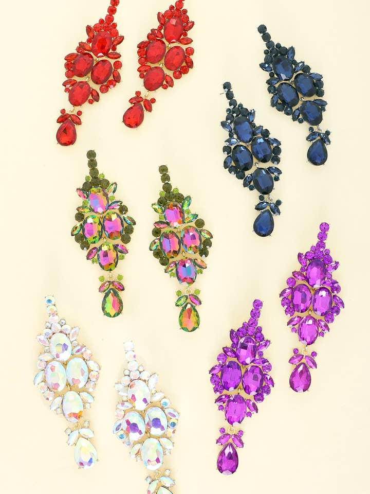 Crystal Gemstone Cluster Long Drop Earrings for wholesale by SP Sophia Collection