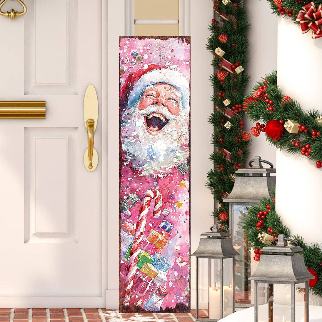 TX USA Corporation - Wholesale Outdoor Sign - Pink Santa Porch Sign – Watercolor Christmas Welcome for Outdoor or Indoor Use5
