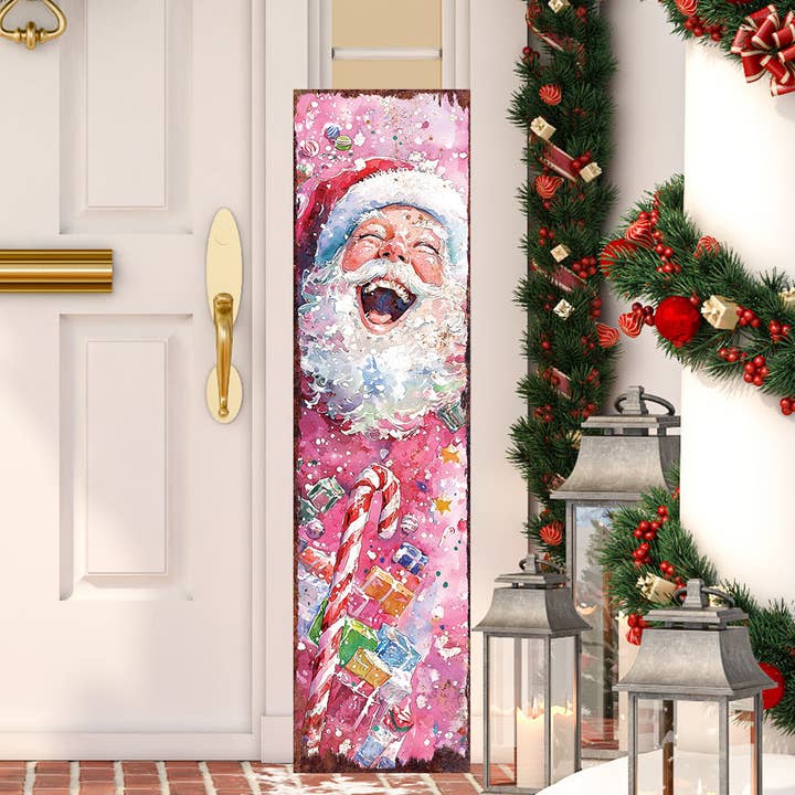 TX USA Corporation - Wholesale Outdoor Sign - Pink Santa Porch Sign – Watercolor Christmas Welcome for Outdoor or Indoor Use5