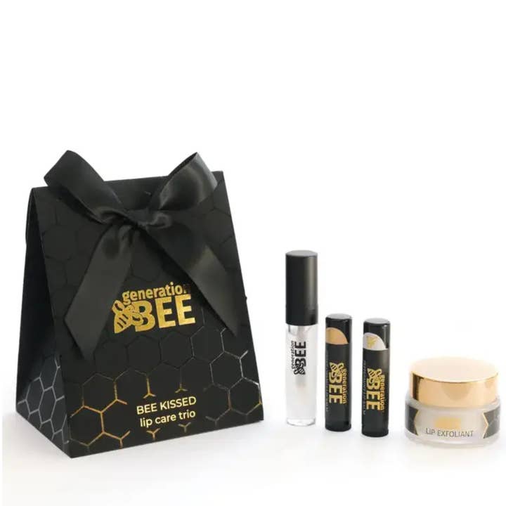 Bee Kissed Lip Care Trio - Balm, Gloss & Exfoliant -Set of 4 for wholesale by Generation Bee